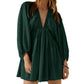V-neck Long Sleeve Smocking Pleated Dress