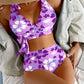 Lace Up Printed High Waisted Bikini Split Swimsuit For Women
