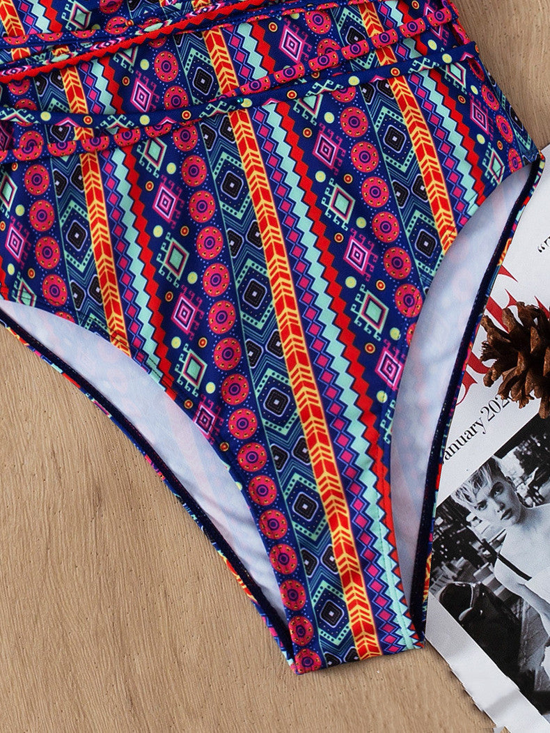 New Bohemian Swimsuit Deep V Strap One-piece Swimsuit For Women