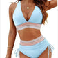 High Waisted Bikini Set With Color Blocking Drawstring Swimsuit