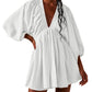 V-neck Long Sleeve Smocking Pleated Dress