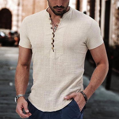 Men's Linen Leisure V-neck Shirt