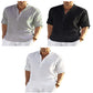 Men's Casual Cotton Linen Solid Color Long Sleeve Shirt Loose Stand Collar